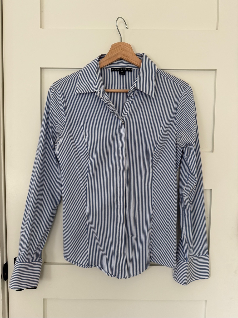 ANTONIO MELANI Blue and White Striped Button-Down Shirt